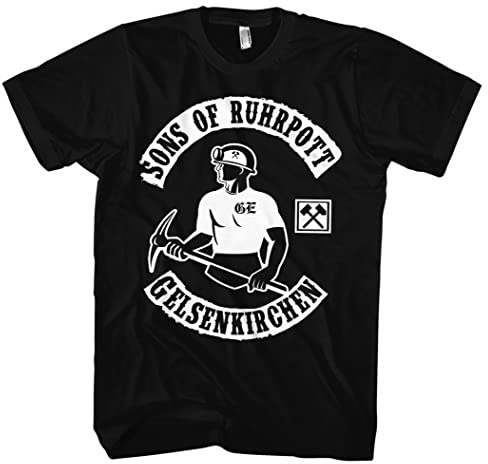 Sons of Ruhrpott Gelsenkirchen Herren T-Shirt | Glück auf Zeche Ruhrpott Geschenke Männer Ruhrgebiet | M1 Schwarz (XXL)