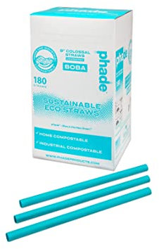 phade Umweltfreundliche, kolossale Boba-Trinkhalme für Shakes und Smoothies, unverpackt, 180 Stück, kompostierbar, biologisch abbaubar, plastikfrei, hergestellt aus PHA, 22,9 cm