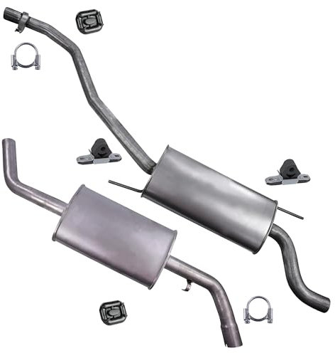 BESTPRICE Auspuff Schalldämpfer Set 1x Mittelschalldämpfer, 1x Endschalldämpfer, mit Montagematerial Kompatibel mit VW TRANSPORTER T4