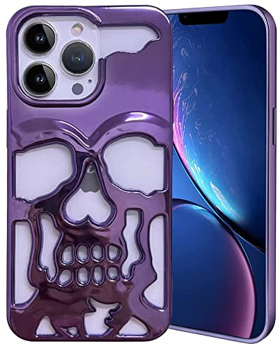 Imogacla 2023 Luxury Plating Skull Mobile Phone Case Covers - for iPhone 11 Metal Hollow Soft Cases, Personality Carving Phone Cover