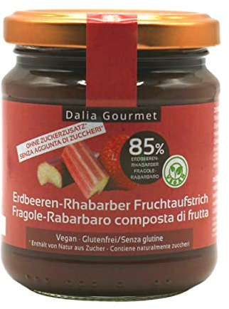 Dalia Gourmet - Composta con 85% di Frutt 1x220g | Senza aggiunta di zuccheri con ERITRITOLO - STEVIA | Prodotto artigianale italiano | Senza Glutine (Fragola - Rabarbaro)