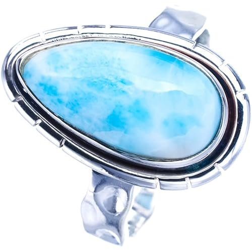 StarGems Natural Larimar Handgefertigter Ring aus 925er Sterlingsilber 58 (18.8) F0290