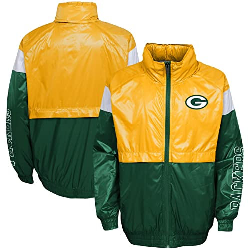 NFL Youth 8-20 Goal Line Stance Full-Zip Hoodie Windbreaker Jacke, Green Bay Packers, 10-12