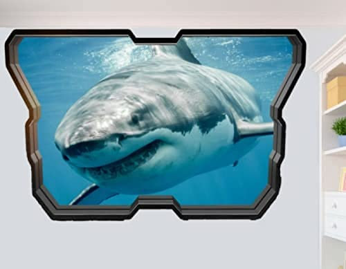 Wanddeko Großer weißer Hai Megalodon Wandaufkleber Poster 3D Raumdekor Kunstwandgemälde 65x97cm