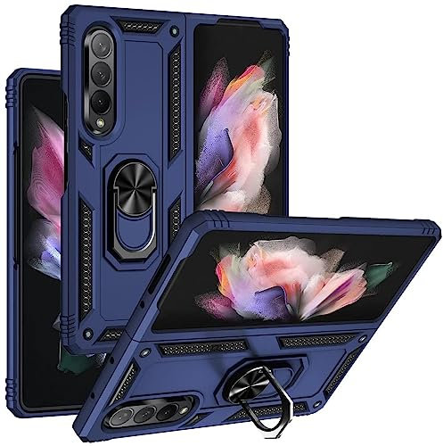 CoolGadget Defender Case für Samsung Galaxy Z Fold 3, Robuste Schutzhülle mit Ringhalter und Ständer, Blau