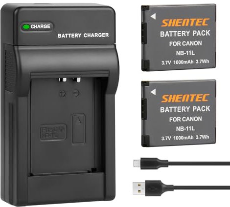 2 Packs Shentec NB-11L Li-ion Battery NB-11LH Charger for Canon PowerShot A2300 A2400 A2500 A2600 A3400 A3500 A4000 is, ELPH 110 115 130 320 340 HS, IXUS 26 5 132 D 140 155 150 145