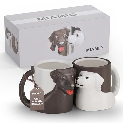 MIAMIO – Taza de Perro Tazas de Café de Cerámica de 300 ml, Juego 3D de 2 Tazas - Taza de Café Perro, Tazas de Perro para Amantes de los Perros/Regalos para Amantes de los Perros