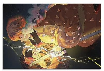 VZRSQZK Anime Demon Slayer Zenitsu Agats Poster, dekoratives Gemälde, Leinwand, Wandposter und Kunstdruck, modernes Familienschlafzimmer-Dekor-Poster, 20 x 30 cm