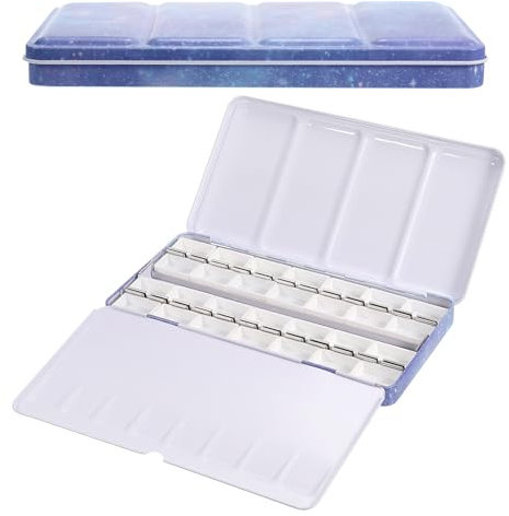 PATIKIL Palette de Peinture Vide en Métal Bleu, 28 Compartiments