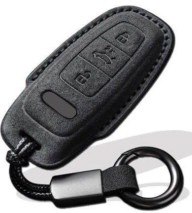 XMZAIMY Schutzhülle für Audi-Schlüsselanhänger mit Schlüsselanhänger, passend für Audi A3, A6, A7, A8, Q7, Q8, S3, S6, RS6, RS7, Smart-Schlüssel-Schutzhülle, Wildleder, Schwarz