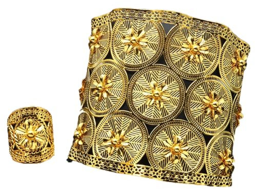 Vsadsau Dubai-Armreif mit Ring, für Damen, marokkanisches vergoldetes Armband, Hochzeit, Party, Armband, One Size, Kupfer, Ohne Edelstein