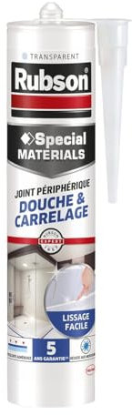 Rubson | Joint Périphérique Douche & Carrelage Transparent (cartouche de 280ml) – Mastic silicone neutre nouvelle génération multi-matériaux – Mastic étanche avec formule sans odeur