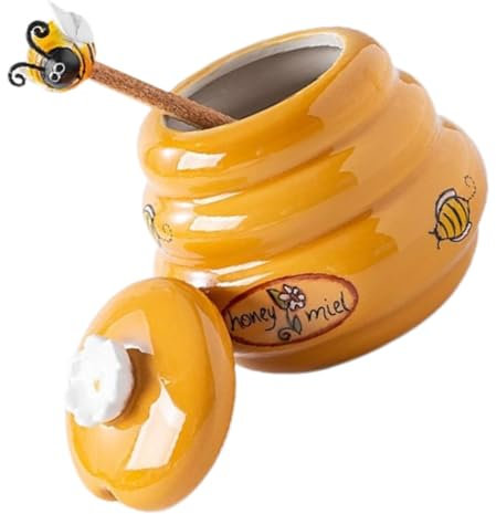 CIYODO Pot De Miel Céramique Avec Agitateur Récipient De Stockage De Miel Pour Cuisine Avec Louche Petite Bouteille