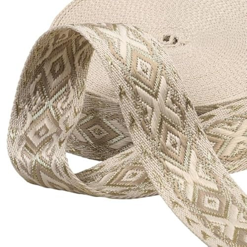 Ethno-Gurt, 38 mm, beige/gold, Meterware