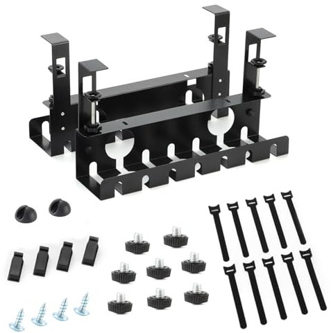 Under Desk Cable Management Tray 2 Pack with Clamps, OSteed Cable Management No Drill Black, Wire Organiser Box for Home & Office Desk Tidy