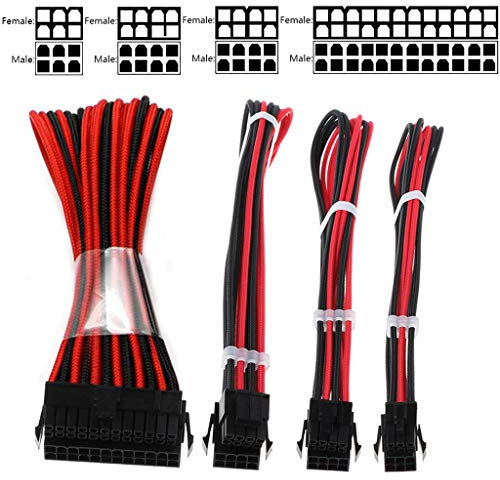 Mumuve Sleeve Extension Power Supply Cable Kit 18AWG 24P+ 8-P+PCI-E8-P+PCI-E6-P With Combs For To Motherboard/GPU Extension Cable 4k Extension Cable Short Headphone Extension Cable 10 3