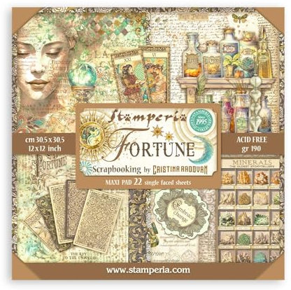 Stamperia - Scrapbook Paper Pad for Scrapbooking, Albums, Card Making, Bullet Journalling and More, Acid Free, Single Face, Perfect for Hobbies, Crafts, and Gifting (Fortune) (30.5 x 30.5cm)