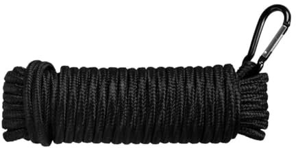 CROSS COUNTRY 9mm Multi-Purpose Rope 15m with Carabiner – Braided Polypropylene Cord, for Camping, DIY, Outdoor, Household & Garden Use (Black)