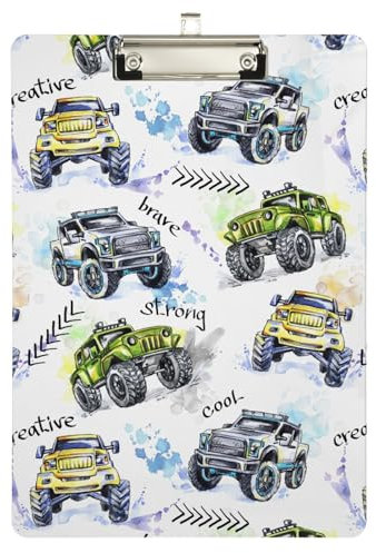 Klemmbrett für Büro, Klassenzimmer, Aquarell, Auto, LKW, Klemmbrett, Kunststoff, dekoratives Klemmbrett, A4, Standardbriefgröße, 22,9 x 2,5 cm