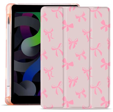 MAYCARI Cute Kawaii Bow Knot Compatible with iPad 10th Generation 10.9 Inch 2022 Case with Pencil Holder, Auto Sleep/Wake, Pink Girly Aesthetic Soft TPU Back Cover for iPad 10th Generation