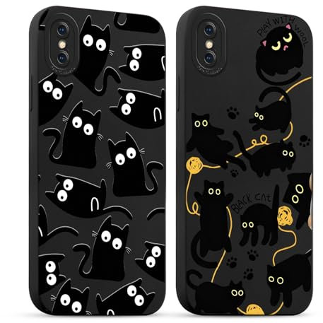 Foonary 2 Pack Fashion Phone Cases for iPhone X/XS Case 5.8, White Black Cat Aesthetic Print Slim Soft Silicone TPU Case for Women, Shockproof Cover Protective Funda para Girls,for iPhone X