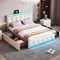 ADFUNIT Polsterbett Doppelbett 140x200 cm mit LED-Kopfteil und 2 USB-Buchse, Jugendbett mit Lattenrost und 4 Schubladen Stauraum, Stauraumbett, Funktionsbett, Ohne Matratze, Leinen Beige