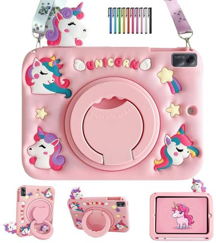 EspZanthic Funda Compatible con Xiaomi Redmi Pad SE 11 Pulgadas 2023 Tablet, con Portalápiz, Soporte Giratorio 360°, Correa de Hombro, Stylus, Rosa