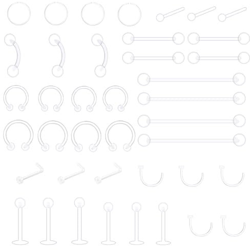 41Pcs Bioflex, Plastique IRM, Transparents pour Piercing, Langue Plastique, Septum Acrylique Pincher Tapers, Industriel Bijoux pour Femme 14G 16G 20G
