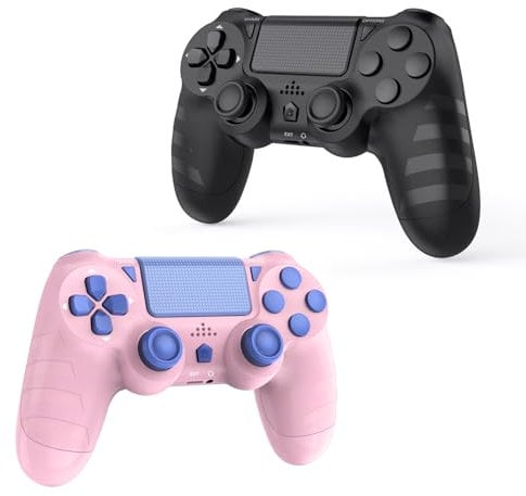 DYONDER 2 controller wireless PS4 per PS4/Pro/Slim e PC, batteria da 1000 mAh, sensore di movimento a 6 assi, jack audio (nero e rosa)