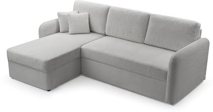 FurniShop24 Ecksofa L-Form mit Schlaffunktion und Stauraum - Eckcouch mit Ottomane, Klappsofa für Wohnzimmer, Modernes Design Schlafsofa Tony - Grau