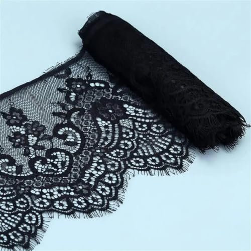 Bestickte Wimpernspitze, gewelltes elastisches Band, Unterwäsche, DIY-Nähzubehör, Spitzenstoff, 3,0 m pro Partie, Schwarz, 18 cm, 3,0 m
