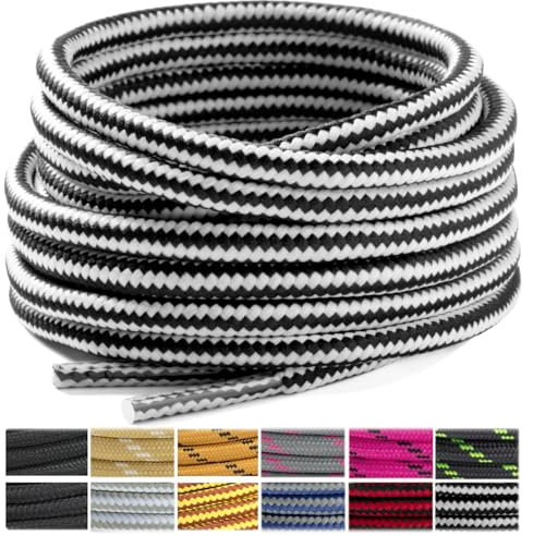 Stepace Cordones Redondos para Botas [2 pares] Cordones Duraderos para Botas de Senderismo y Trekking Zapatos, Longitud 100-180cm Black White-130(Stripe)
