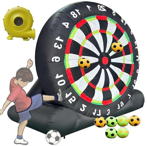Quixnova Riesige aufblasbare Fußball-Dartscheibe mit 370-W-Gebläse und 8 Fußbällen – 3 m große Kick-Football-Zielscheibe für den Außenbereich, Hof und Rasen