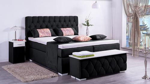 Boxspringbett Jana 240x220, VS-Schwarz, 7-Zohnen Taschenfederkernmatratze, Ergoflex - Inklusive Aufbau - Deutscher Hersteller