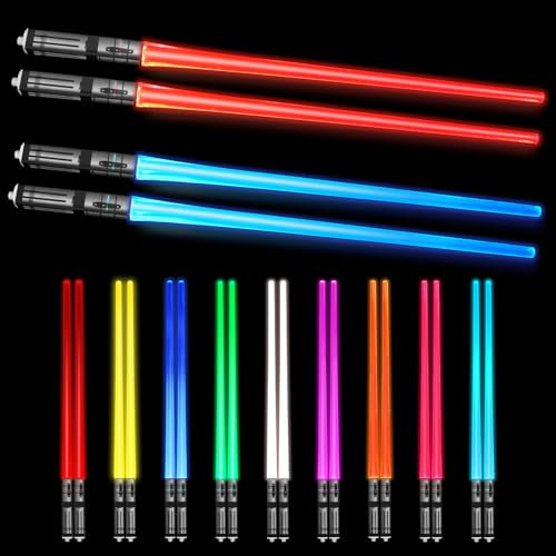 Lichtschwert Essstäbchen Lightsaber Chopsticks SOARFLY 2 Paar LED Essstäbchen mit 9 Farbmodi, Leuchtende Essstäbchen BPA Frei Wiederverwendbar für Küchen Dinnerparty Sushi Party Besteck