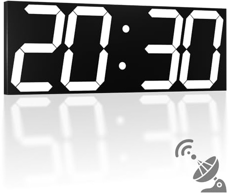 Automatische digitale Wanduhr, 47 cm, LED-Digitaluhr mit großem Display, multifunktionale Wanduhr mit Alarm und Timer, automatische Zeitsynchronisation, Uhr mit einstellbarer Helligkeit (weiß)