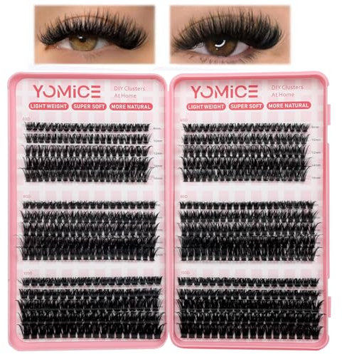 Yomice Extensions de cils individuels moelleux 60D + 80D + 100D, cils en grappes naturelles et volumineuses à faire soi-même de 8 à 16 mm, courbure D russe à la maison (60D + 80D + 100D)