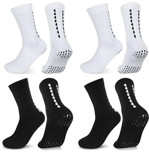 PERMANENTLY001 Calzini Grip Calcio Antiscivolo Uomo Calze Ciclismo Donna Pilates Calzini Yoga Antiscivolo Anti-vesciche Compressione Sportivi Allenamento Rugby Basket Corsa 43-50 Neri+Bianchi L 4P