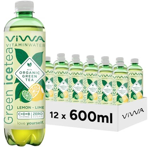 VIWA VITAMIN WATER Tè Gelato Verde Bevanda Rinfrescante Zero Zucchero con vitamine C, D e B. Sapore lime e limone, 600 ml, confezione da 12, Green Tea
