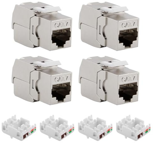 Uoww 4x CAT 7 Module Jack Keystone Idéal pour CAT7, CAT 6, CAT 6a, Prise RJ45 600 MHz 10 Gbit/s Pince D'Isolation, Câble LAN AWG 22-24 Connecteur D'Installation de Raccordement de Réseau STP Blindage