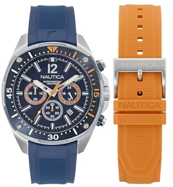 Nautica Herren-Armbanduhr, analog, Quarz, mit Silikonarmband, NAPBSS504, blau