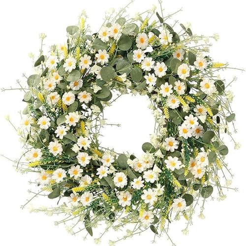 tuwiwol artificial de plástico con flores secas, coronas de primavera para puerta de entrada, coronas de verano para puerta de entrada, flores de primavera de ABS, B, 40cm