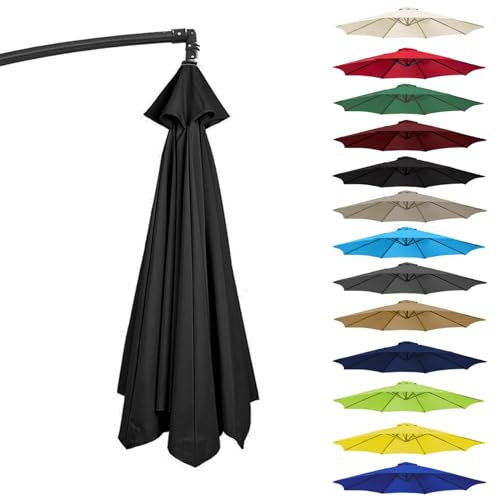 Toile de Rechange pour Parasol, Toile Parasol 3x3, Remplacement d'une Toile de Parasol, Résistant à l'eau, Résistant à l'UV (Noir)