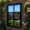 Servewell Outdoor Garden Mirror, 6-Panel Window Frame Design, Black Frame, Wall-Mounted Decorative Garden Mirror, 70cm x 35cm