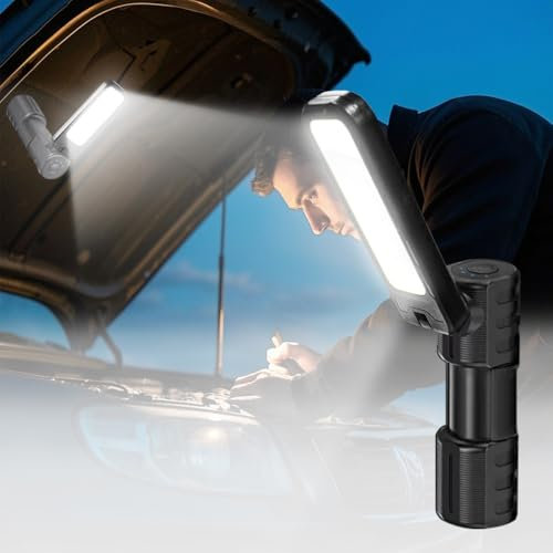 LED Work Light 2000 Lumen, Rechargeable Work Light with Magnetic and Foldable, Inspection Lamp 180° Rotating Stand and Magnetic Torch for Maintenance Work Night Walking Camping Emergency