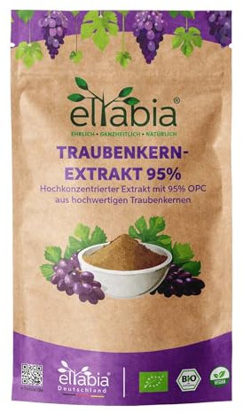 Extracto de semillas de uva OPC 200 g en polvo | 95% OPC alta dosis diaria 950 mg | Polvo de semilla de uva de calidad alimentaria cruda vegano y libre de aditivos
