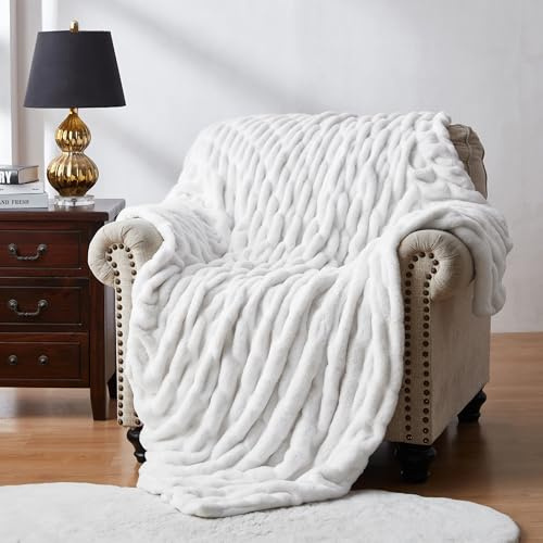 R.SHARE Kuscheldecke Flauschig Sofadecke Bubble Decke Plüsch Decke Weich und Warm Sofaüberwurf Couchdecke Überwurfdecke Wohndecke Für Bett Sofa Schlafzimmer Büro,150 x 200 cm,Weiß