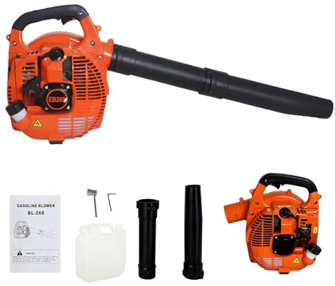 26cc Laubbläser, Benzin Laubbläser 2-Takt, 250 km/h, 7500 U/min, Handgeführter Gartenbläser für Terrasse, Laub, Staub, Schnee und Grasschnitt