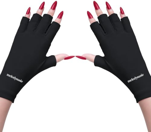 MelodySusie UV Shield Handschuhe Nägel, UPF50+ Maniküre Handschuhe | Anti-UV Schutz Fingerlose Handschuhe, Weich, Dehnbar, Atmungsaktiv für Gel-Maniküren, Outdoor-Aktivitäten, Camping, Wandern