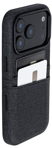 Dockem Étui Porte-Cartes pour iPhone 17 Pro avec Plaque de Montage Magnétique, Bouton de Contrôle Caméra, Portefeuille avec 2 Emplacements : M2 Luxe Similicuir Style Toile (Noir Charbon)